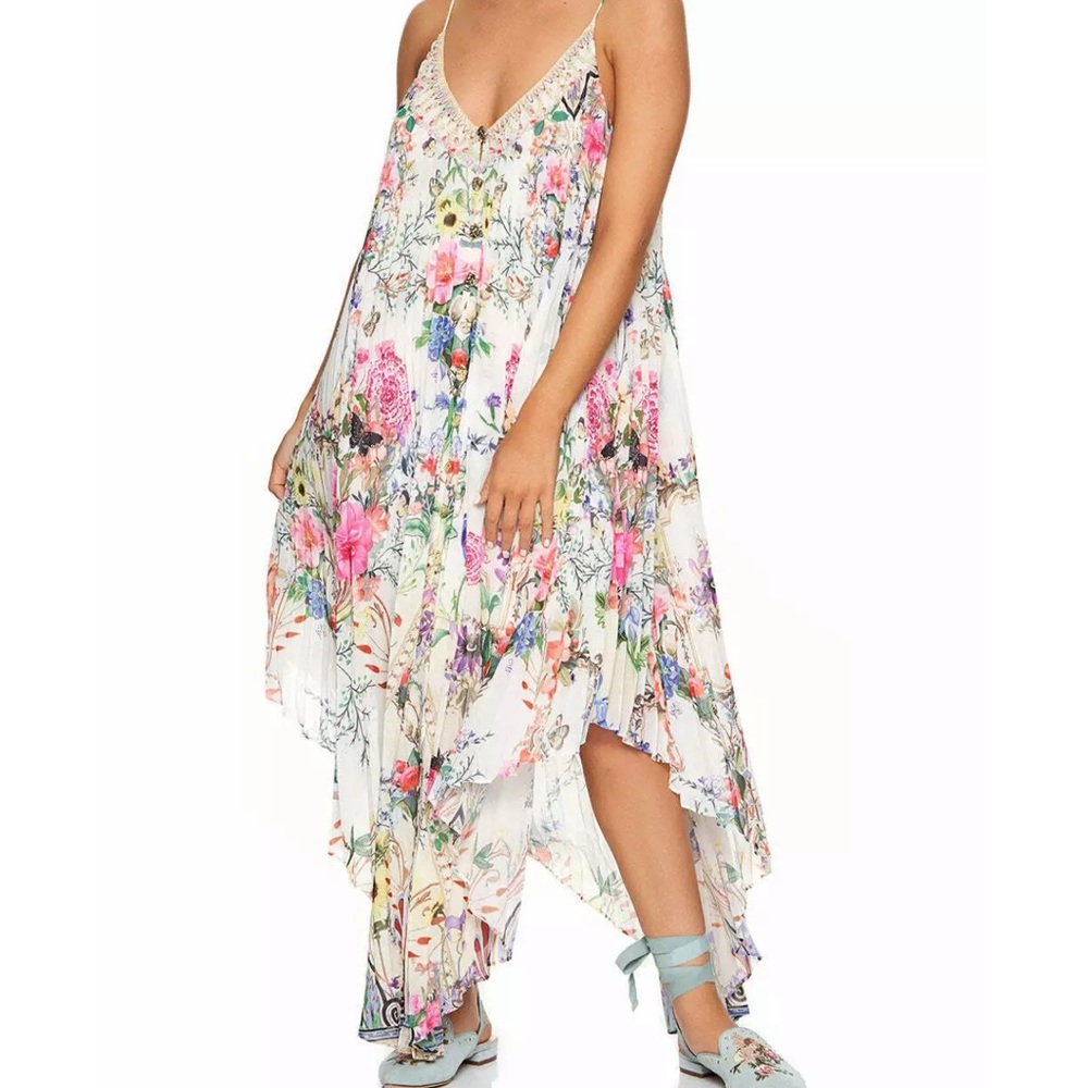 Camilla Franks PLEATED BUTTON FRONT SLIP DRESS MAXI BOHEME XS The White Lotus
